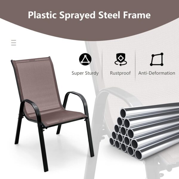 Patio Chairs, Stackable Patio Chairs with Armrests and Breathable Seat Fabric, Outdoor Dining Chair for Patio, Pool Side, Backyard | steel frame with powder coating (Classic, Gray) - Image 40