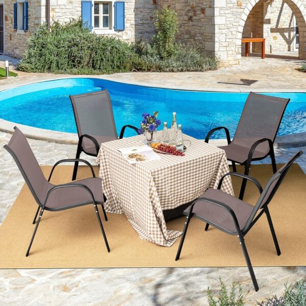 Patio Chairs, Stackable Patio Chairs with Armrests and Breathable Seat Fabric, Outdoor Dining Chair for Patio, Pool Side, Backyard | steel frame with powder coating (Classic, Gray) - Image 118