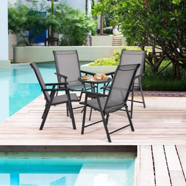 Patio Chairs, Stackable Patio Chairs with Armrests and Breathable Seat Fabric, Outdoor Dining Chair for Patio, Pool Side, Backyard | steel frame with powder coating (Classic, Gray) - Image 126