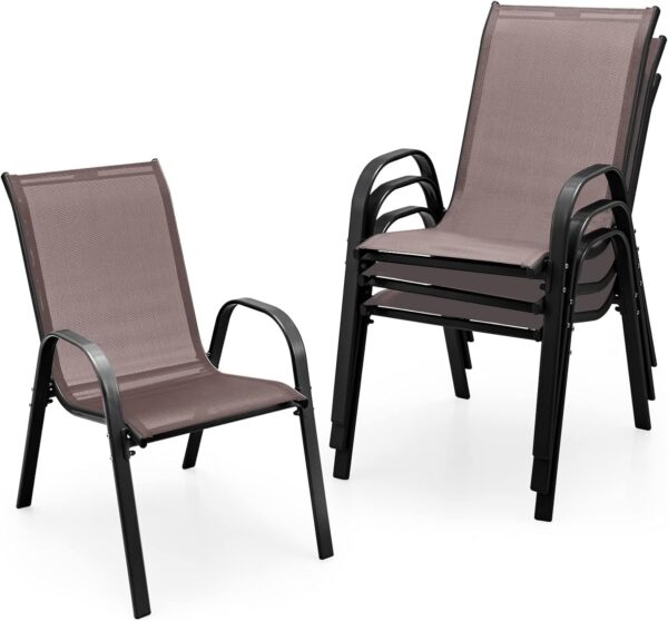 Patio Chairs, Stackable Patio Chairs with Armrests and Breathable Seat Fabric, Outdoor Dining Chair for Patio, Pool Side, Backyard | steel frame with powder coating (Classic, Gray)