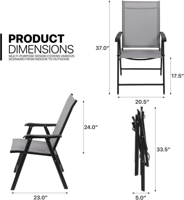 Patio Chairs, Stackable Patio Chairs with Armrests and Breathable Seat Fabric, Outdoor Dining Chair for Patio, Pool Side, Backyard | steel frame with powder coating (Classic, Gray) - Image 233