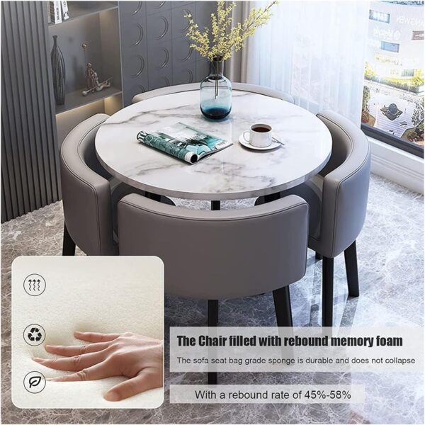5 Piece Round Dining Table Set for 4,Wooden Small Dining Table Set,1 Table and 4 Chairs Living Room Furniture Set,with 4 Upholstered Chairs,Dining Set (WHITE AND BLUE) - Image 3