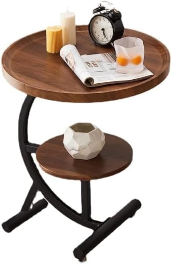 Small Tableside Coffee Table 2 Tier Sofa Table Easy to Assemble Snack Table Round Night stand Metal Frame - Image 16