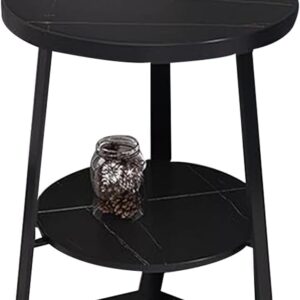 2-Layer Round Coffee Table,End Tables for Living Room, Side Tables, Sturdy and Easy Assembly,Double-deck Round Wood Look Accent Furniture with Wood Frame (BLACK)