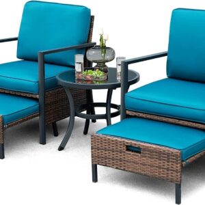 5 Pieces Patio Furniture Set Outdoor Patio Conversation Bistro Set Modern Chairs with Coffee Table for Home and Furniture Conversation Sets with Porch Chairs and Glass