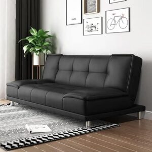 Small family living room folding apartment study office lunch break Velvet sofa multi-function sofa bed (Black)