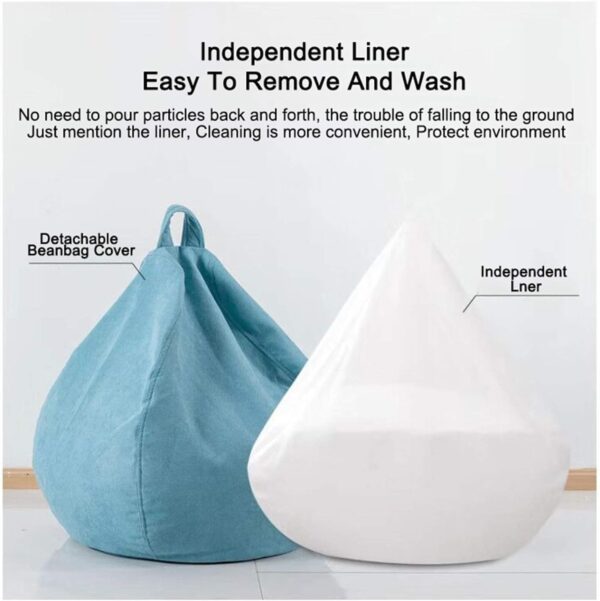EMIRATES LIVING Round Bean Bag Chair, Cotton Linen Cover, Polystyrene Bead Filling, Relaxation (BLUE, XX-Large) - Image 2