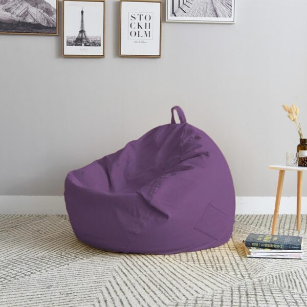 EMIRATES LIVING Round Bean Bag Chair, Cotton Linen Cover, Polystyrene Bead Filling, Relaxation (Blue, Kids - Small) (PURPLE) - Image 2