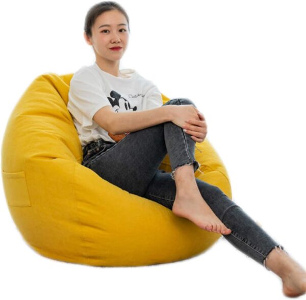 EMIRATES LIVING Bean Bag Chair | Classic Round Linen Cloth Bean Bag with Polystyrene Beads Filling (BROWN) - Image 11