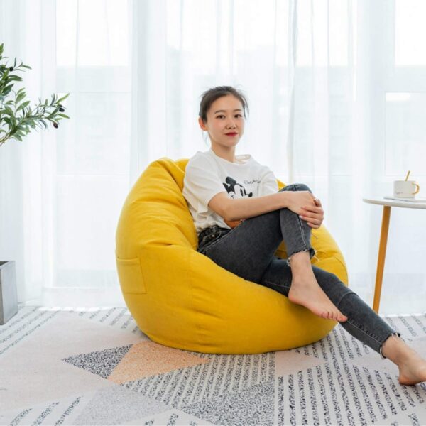 EMIRATES LIVING Bean Bag Chair | Classic Round Linen Cloth Bean Bag with Polystyrene Beads Filling (YELLOW) - Image 2