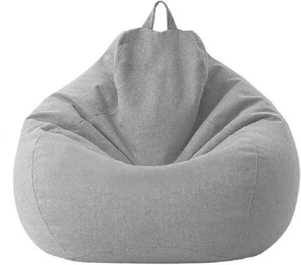 EMIRATES LIVING Bean Bag Chair | Classic Round Linen Cloth Bean Bag with Polystyrene Beads Filling (LIGHT GRAY)