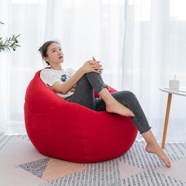 EMIRATES LIVING Bean Bag Chair | Classic Round Linen Cloth Bean Bag with Polystyrene Beads Filling (X-LARGE) (BLUE) - Image 7