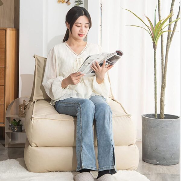 EMIRATES LIVING Bean Bag Soft and comfortable Lounger chair Living Room Furniture Bed Folding Recliner Sofa with Filler Living Room Lazy Couch Comfortable Leisure Chair Furniture (BEIGE) - Image 2
