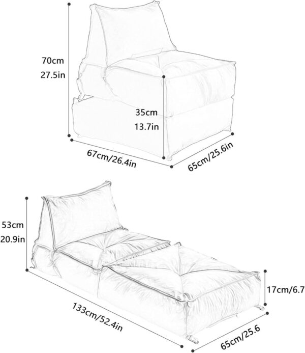 EMIRATES LIVING Bean Bag Soft and comfortable Lounger chair Living Room Furniture Bed Folding Recliner Sofa with Filler Living Room Lazy Couch Comfortable Leisure Chair Furniture (BLUE) - Image 3