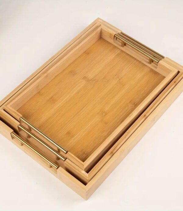 Emirates Living Bamboo Serving Tray with Handles - 3 Pack Wooden Serving Tray With Handles - Rectangular Tray Large, Small, Medium - Breakfast Wooden Tray (BROWN) - Image 15