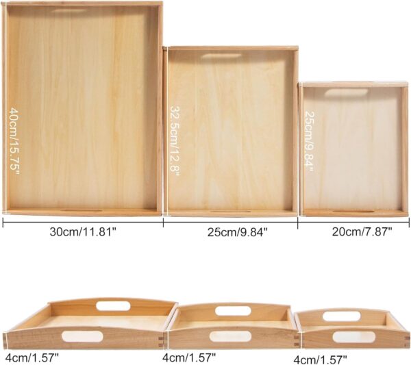 Emirates Living Bamboo Serving Tray with Handles - 3 Pack Wooden Serving Tray With Handles - Rectangular Tray Large, Small, Medium - Breakfast Wooden Tray (WOOD) - Image 4
