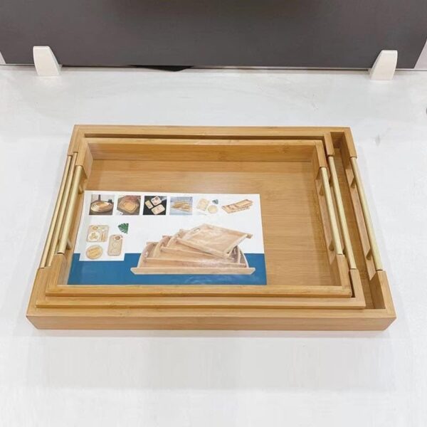 Emirates Living Bamboo Serving Tray with Handles - 3 Pack Wooden Serving Tray With Handles - Rectangular Tray Large, Small, Medium - Breakfast Wooden Tray (WOOD) - Image 10