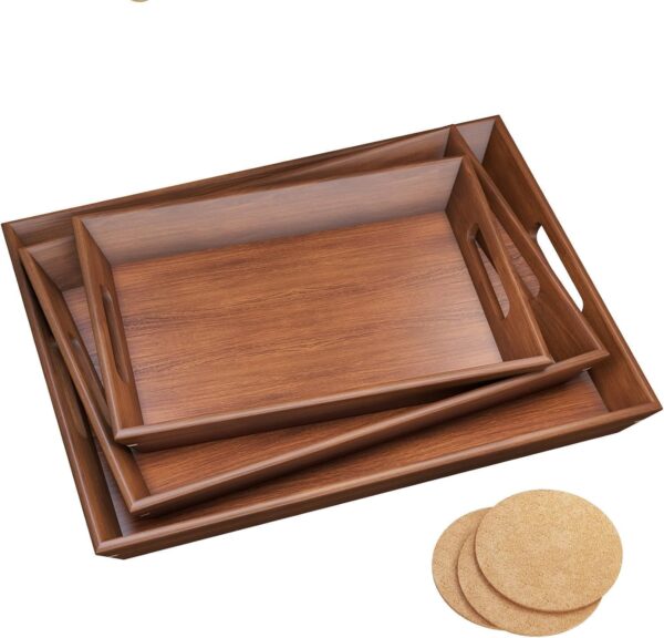 Emirates Living Bamboo Serving Tray with Handles - 3 Pack Wooden Serving Tray With Handles - Rectangular Tray Large, Small, Medium - Breakfast Wooden Tray (WOOD) - Image 15