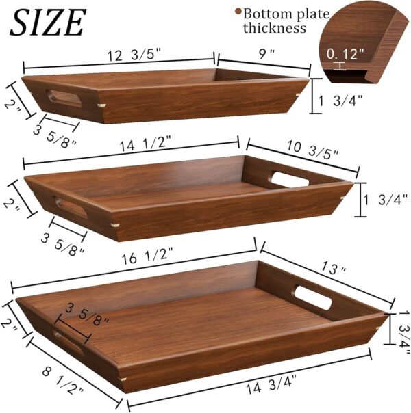 Emirates Living Bamboo Serving Tray with Handles - 3 Pack Wooden Serving Tray With Handles - Rectangular Tray Large, Small, Medium - Breakfast Wooden Tray (WOOD) - Image 17