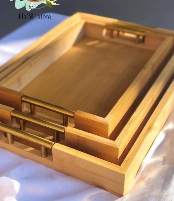 Emirates Living Bamboo Serving Tray with Handles - 3 Pack Wooden Serving Tray With Handles - Rectangular Tray Large, Small, Medium - Breakfast Wooden Tray (BEIGE) - Image 7