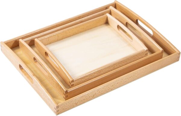 Emirates Living Bamboo Serving Tray with Handles - 3 Pack Wooden Serving Tray With Handles - Rectangular Tray Large, Small, Medium - Breakfast Wooden Tray (BEIGE) - Image 10