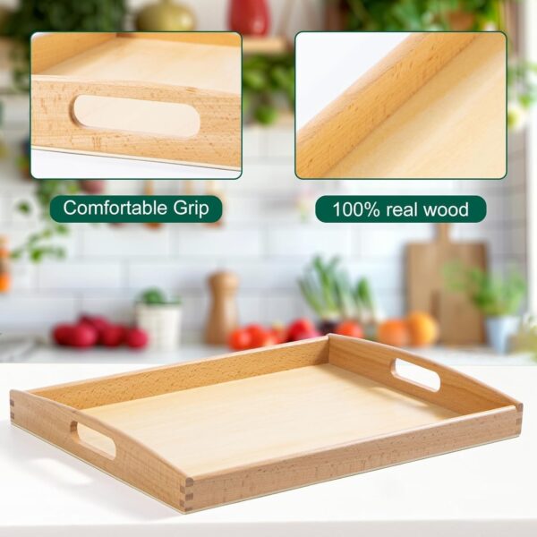 Emirates Living Bamboo Serving Tray with Handles - 3 Pack Wooden Serving Tray With Handles - Rectangular Tray Large, Small, Medium - Breakfast Wooden Tray (BEIGE) - Image 13