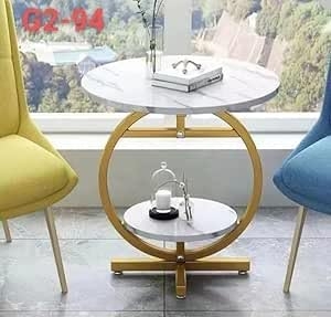 Emirates Living 2-Layer Gold Round Coffee Table Small Apartment Simple Modern Household Marble Coffee Table Living Room Apartment Side Desk