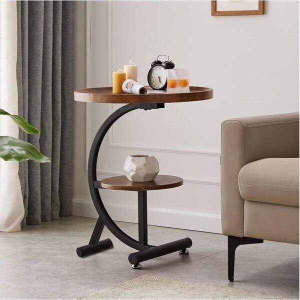 Emirates Living Small Tableside Coffee Table 2 Tier Sofa Table Easy to Assemble Snack Table Round Night stand Metal Frame