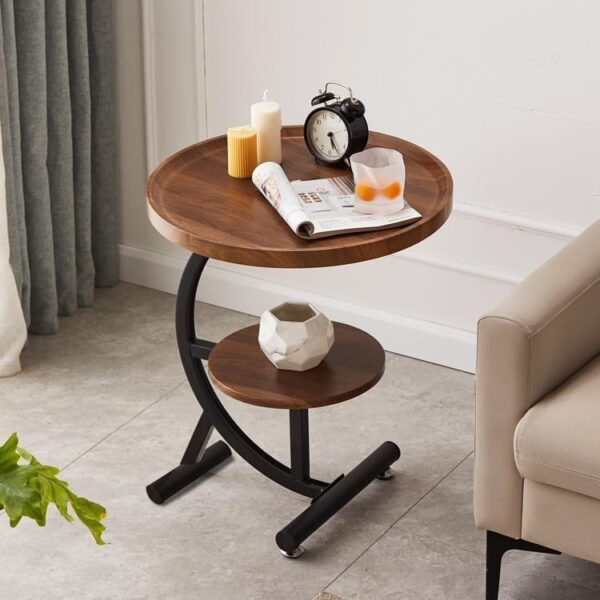 Emirates Living Small Tableside Coffee Table 2 Tier Sofa Table Easy to Assemble Snack Table Round Night stand Metal Frame - Image 4