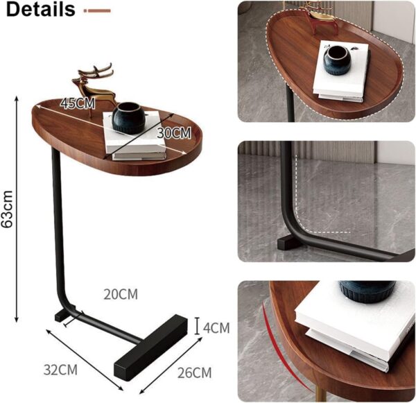 Emirates Living C-Shaped End Table,C Table for Couch,Coffee End Table,Sofa Snack Side Side Tables,with Metal Frame, Industrial, for Living Room,Bedroom - Image 4