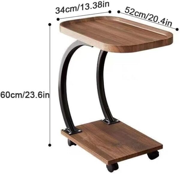 Emirates Living Mobile C Shaped Side end Table With Wheels, Sofa end Table, 2 Layer Wooden top Tray for Living Room Bedroom - Image 2