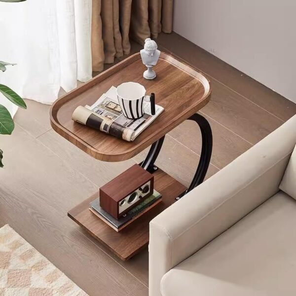 Emirates Living Mobile C Shaped Side end Table With Wheels, Sofa end Table, 2 Layer Wooden top Tray for Living Room Bedroom - Image 4