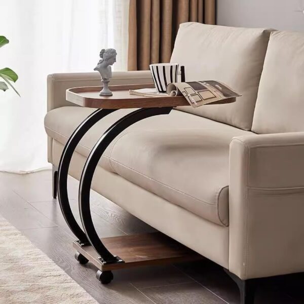Emirates Living Mobile C Shaped Side end Table With Wheels, Sofa end Table, 2 Layer Wooden top Tray for Living Room Bedroom - Image 5