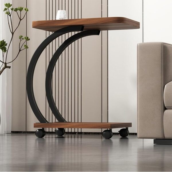 Emirates Living Mobile C Shaped Side end Table With Wheels, Sofa end Table, 2 Layer Wooden top Tray for Living Room Bedroom - Image 7