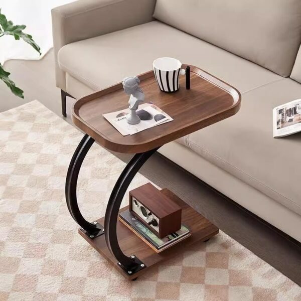 Emirates Living Mobile C Shaped Side end Table With Wheels, Sofa end Table, 2 Layer Wooden top Tray for Living Room Bedroom - Image 8