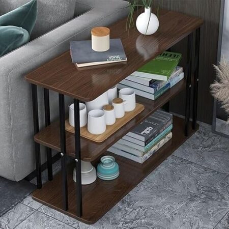 Emirates Living Three Layer Sofa Side Table， Modern Nordic Style Coffee Table with Marble Table Top， Suitable for Bedroom， Living Room and Office (Brown)
