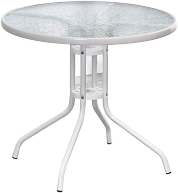 Emirates Living Stylish Round Patio Table with Tempered Glass Top and Durable Metal Frame (WHITE)