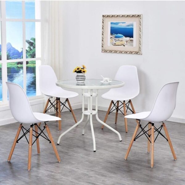 Emirates Living Stylish Round Patio Table with Tempered Glass Top and Durable Metal Frame (WHITE) - Image 2