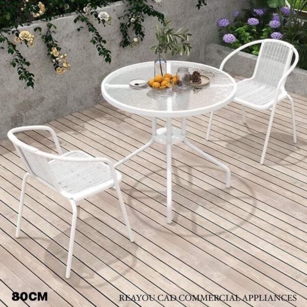 Emirates Living Stylish Round Patio Table with Tempered Glass Top and Durable Metal Frame (WHITE) - Image 5
