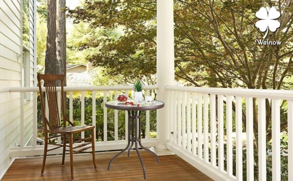 Emirates Living Stylish Round Patio Table with Tempered Glass Top and Durable Metal Frame (BROWN) - Image 2