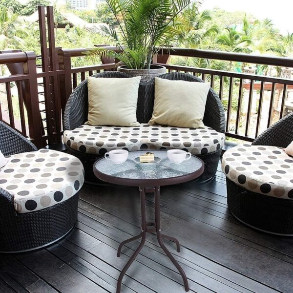 Emirates Living Stylish Round Patio Table with Tempered Glass Top and Durable Metal Frame (BROWN) - Image 7