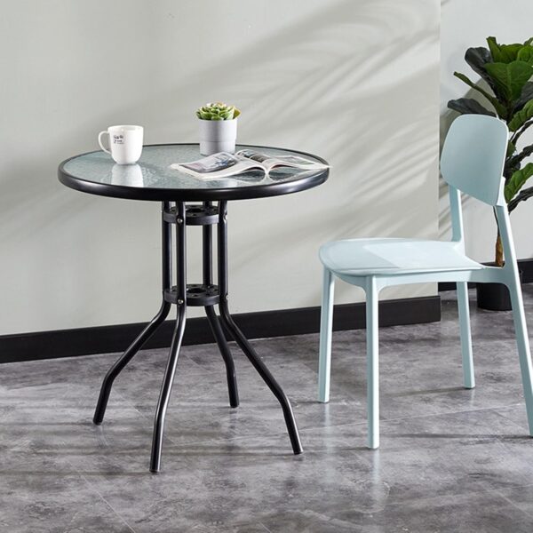 Emirates Living Stylish Round Patio Table with Tempered Glass Top and Durable Metal Frame (BLACK)