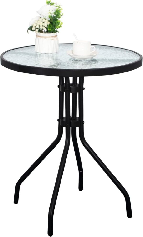 Emirates Living Stylish Round Patio Table with Tempered Glass Top and Durable Metal Frame (BLACK) - Image 2