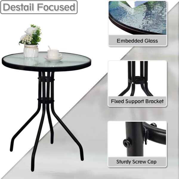 Emirates Living Stylish Round Patio Table with Tempered Glass Top and Durable Metal Frame (BLACK) - Image 4