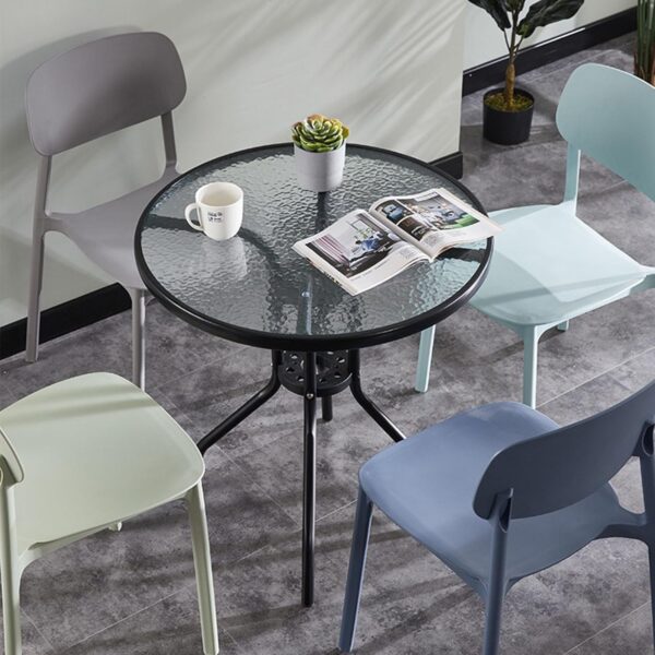 Emirates Living Stylish Round Patio Table with Tempered Glass Top and Durable Metal Frame (BLACK) - Image 7