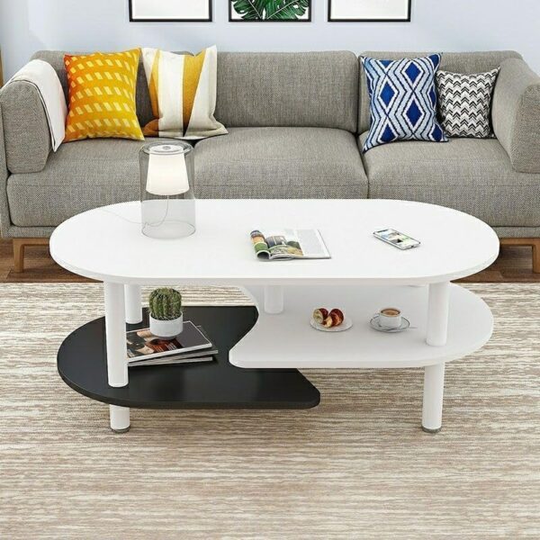 Emirates Living 2-Tier Coffee Table, Coffee Table, Faux Marble Coffee Table for Living Room, Modern Center Table, 100 x 50 x 45 cm, With Storage Shelf, Faux Marble Coffee Table With Storage Shelf (A1) - Image 2