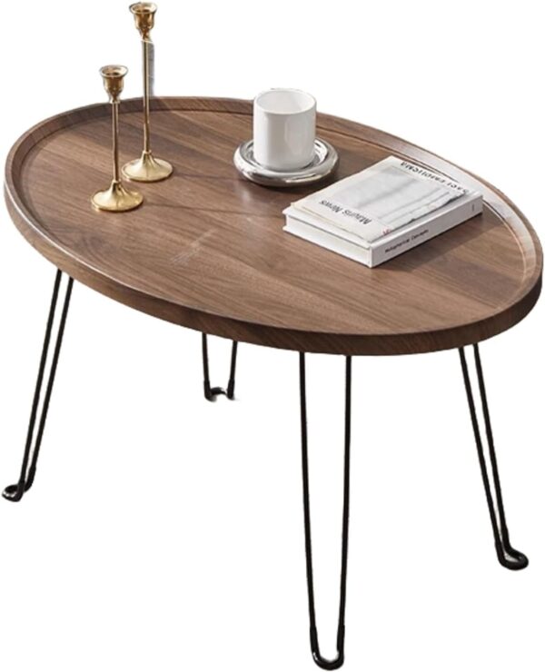 Emirates Living Oval Foyer Table, Folding Desk Without Shaking Blister Desktop, Creative Round Coffee Table for Small Space Eating, Dinner Folding Side Desk with Metal Frame, Riginal Wood