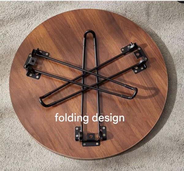 Emirates Living Oval Foyer Table, Folding Desk Without Shaking Blister Desktop, Creative Round Coffee Table for Small Space Eating, Dinner Folding Side Desk with Metal Frame, Riginal Wood - Image 3