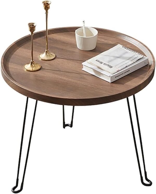 Emirates Living Round Foyer Table, Folding Desk Without Shaking Blister Desktop, Creative Round Coffee Table for Small Space Eating, Dinner Folding Side Desk with Metal Frame, Riginal Wood