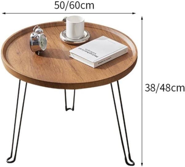 Emirates Living Round Foyer Table, Folding Desk Without Shaking Blister Desktop, Creative Round Coffee Table for Small Space Eating, Dinner Folding Side Desk with Metal Frame, Riginal Wood - Image 2
